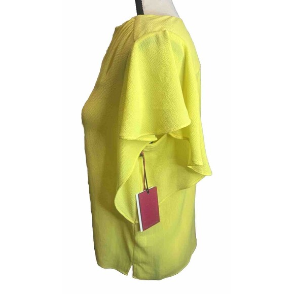 Vince Camuto Women’s DAYBREAK YELLOW Flutter Sleeve Split V Neck Blouse-XS NWT - Picture 4 of 7